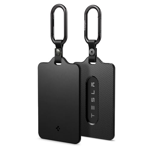 Spigen Key Card Holder for Tesla | Tesla Model Y/S/3/X Accessories | Scratch-Resistant | 2 Pack [2 Card Holders + 2 Carabiners + 4 Protective Films]