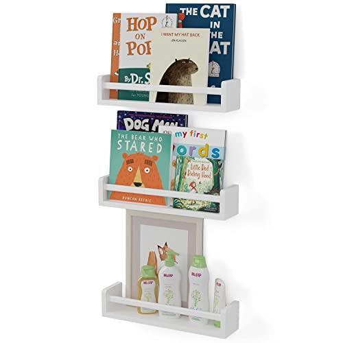 Brightmaison Nursery Book Shelves - Floating Wall Shelves – Baby, Kids, Nursery Wall Decor - Wall Mount Book Organizer Storage Ledge, Display Holder For Toys - Set Of 3, Ships Assembled (White) #TOP7