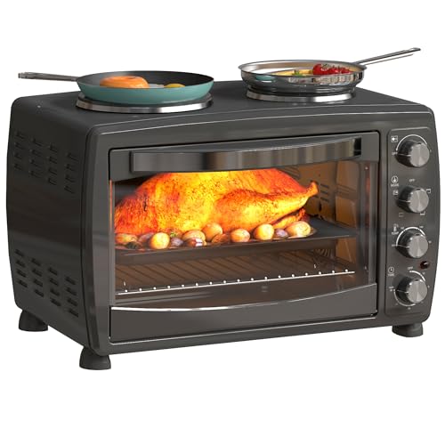 HOMCOM 36L Countertop Oven with Hot Plates, Black