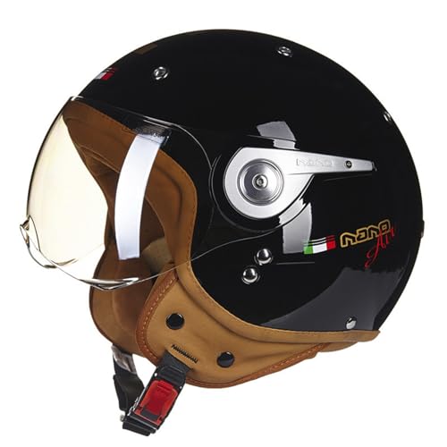 Casque de moto leger retro noir et or avec visiere de protection