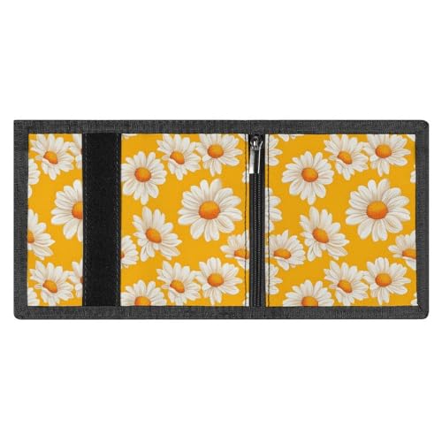 Daisy White Orange Print Wallet for Men, 8 Credit Card Holder Slim Minimalist Front Pocket Small Mens Bifold Wallets3