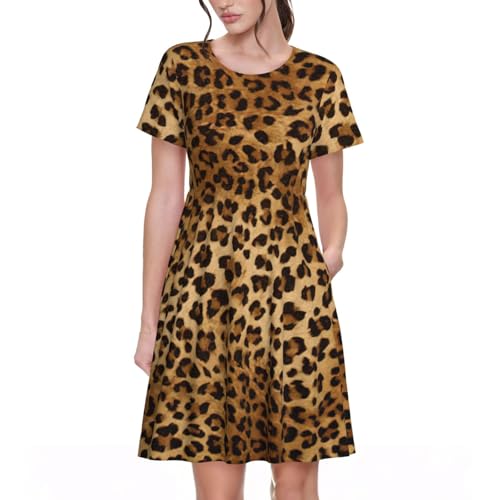 Robe léopard d'été décontractée pour femme avec poches pratiques