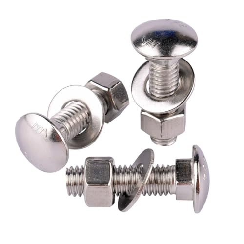 Image of 8 Sets 5 /16-18 x 2-1 /2 inch Carriage Bolts Screws Round Head Square Neck and Hex Nuts, Flat Washers 304 Stainless Steel 18-8 Full Thread, Silver
