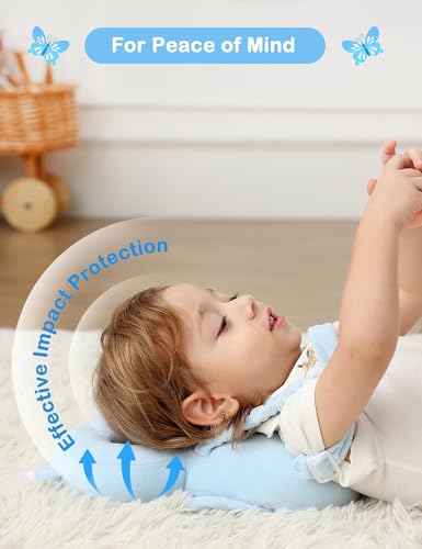 Image of JunNeng Baby Head Protector Backpack for Walking Crawling, Blue Butterfly | Soft, Breathable, Adjustable, Baby Fall Back Head Protector for Falling