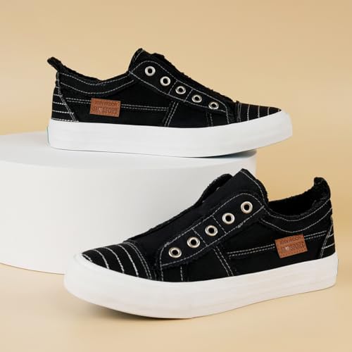 JENN ARDOR Womens Fall Slip On Fashion Sneakers No Laces Comfortable Casual Low Canvas Sneakers Flats Walking Shoes Black - image 5