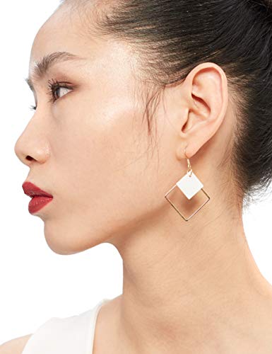 14K Gold Plated Square White Shell Drop Earrings La Raffine For Women Jewelry Wedding Geometric Earrings For Women Girl Gifts Present Valentines Birthday Anniversary Mothers Day Christmas（Golden） #TOP2