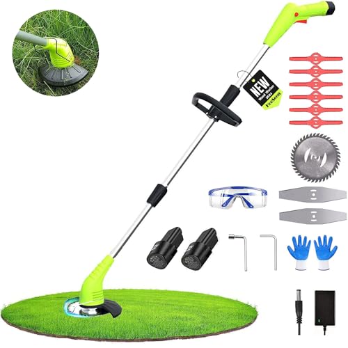 HooSeen Cordless Grass Trimmer,12V Cordless Strimmer with 2Pcs 2.0Ah Li-Ion Battery Powered and 3 Types Blades, Electric Garden Strimmer for Lawn Care and Garden Yard Work