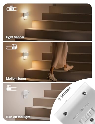 Image of JandCase Motion Senor Night Light,2 Pack Night Lights Plug into Wall, 0-100 LM Dimmable Plug in Nightlight, LED Night Light, 3000K Warm White for Bedroom Bathroom Hallway Home Decor