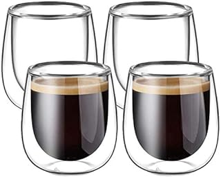 glastal Double Walled Espresso Coffee Glass Cups Glasses Borosilicate Glasses for Tea Dessert 120ml Set of 4