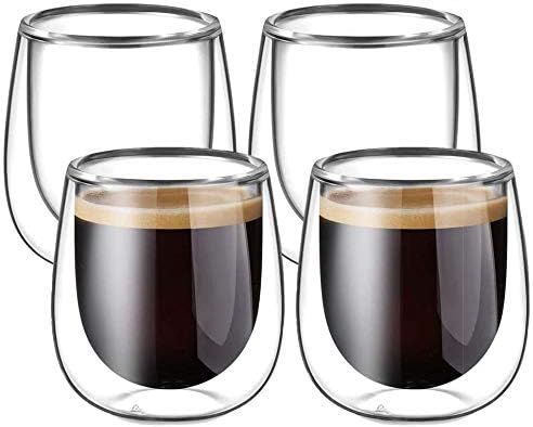 glastal Double Walled Espresso Coffee Glass Cups Glasses Borosilicate Glasses for Tea Dessert 120ml Set of 4