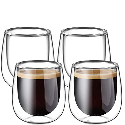 Glastal 120ml Doppelwandige Espressotassen Espresso Glaser 4er Set Thermoglas Kaffeeglas Trinkgläser