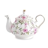 Agyiuns Flower Ceramic Teapot,22oz Porcelain Tea pot for Tea Coffee Milk for Office Home Men Women as Gift (White and big flowers)