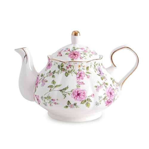 Agyiuns Flower Ceramic Teapot,22oz Porcelain Tea pot for Tea Coffee