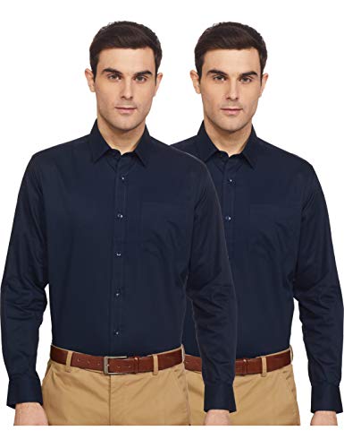 Amazon Brand - Symbol Men's Formal Regular Fit Shirt (Pack of 2) Navy 40