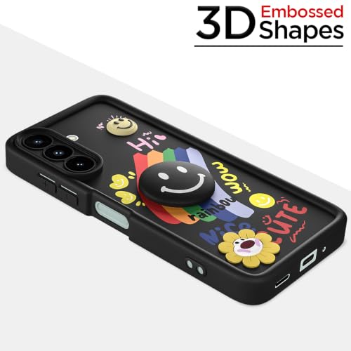 Image of Pikkme Back Cover for Samsung Galaxy A27 5G / M47 5G | Soft Silicone| Cute Rainbow Smile & 3D Cartoon Flower Design | Shockproof Raised Camera Protection Bumper Case (Black)