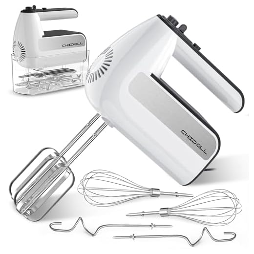 5-Speed Electric Hand Mixer, 800W Handheld Mixer with Turbo for Baking & Cooking, Kitchen Food Mixer with Storage Case & 5 Stainless Steel Attachments (2 Beaters, 2 Dough Hooks, 2 Whisks)-White