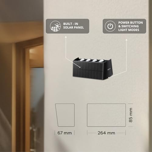 Image of wipro Garnet Solar Wall Light SW04 4x2 Way | 2 in 1 Modes | Warm White Light | Auto ON(Night) & Off(Day) | IP65 | Outdoor Light for Home, Balcony, Patio, Stairs, Garden | Easy Installation | Pk 1