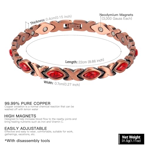 Red Turquoise Pure Copper Bracelet for Women Adjustable Bracelet2
