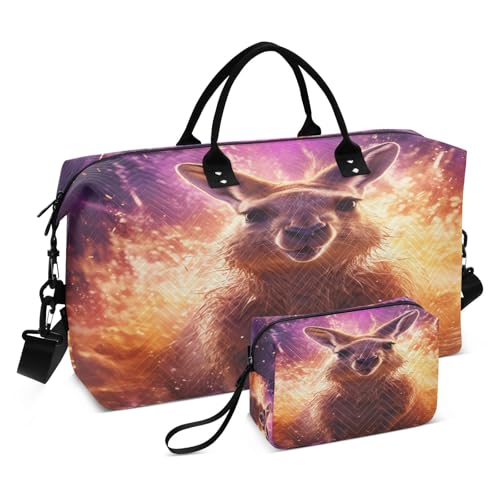 Fired Angry Kangaroo Travel Duffel Bags Gym Bag Weekender Handbag with Toiletry Bag for Women Girls Men