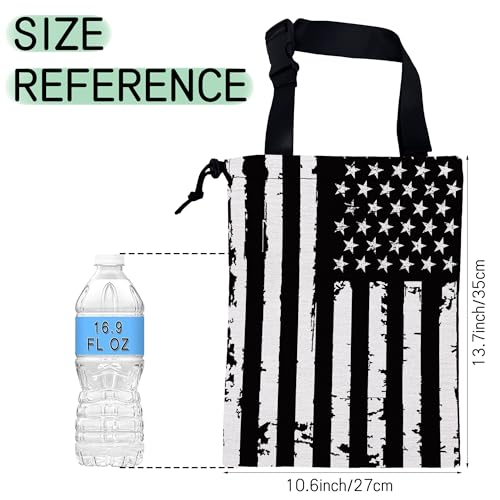 Image of Retro American Flag Car Trash Bag,Hanging Drawstring Car Garbage Bag,Waterproof Canvas Car Back Seat Organizer with Adjustable Buckle,for Vehicles,SUVs,Camping,Road Trips