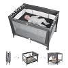 Babilous Pack and Play, Baby Bassinet with Wheels, Foldable Baby Playard for Travel, Easy Carry Bedside Bassinet, Mini Pack n Play with Comfortable Mattress & Compact Space Saving Design, Grey