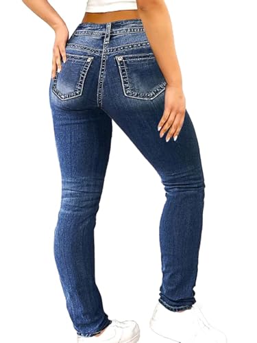 Flamingals Women's Butt Lifting Skinny Leg Jeans Stretchy Tummy Control Mid Rise Denim Jeans
