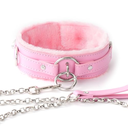 Pink O-Ring Choker Collar for Women Gothic Punk Neckace Fashion Jewerly Adjustable Leather Collar with Alloy Buckle