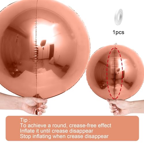 Image of 12PCS Rose Gold Round Foil Balloons 22 inch 15 inch 10 inch Large Mylar Balloons | Metallic Rose 4D Ball Balloons for Birthday Party, Graduation, Wedding, Christmas, New Year, Disco Prom Party Decorations