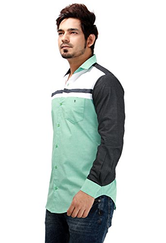 Image of Rapphael Men's Plain Slim Fit Casual Shirt (RPL-00094A-L Green&White)