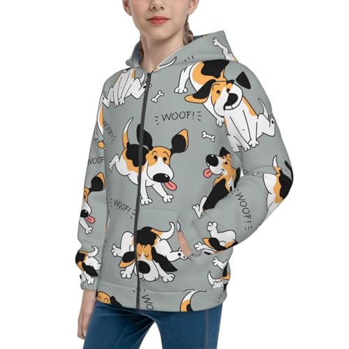 Funny Beagle Active Dog Kids Pullover Hoodies Boys Zip Up Sweatshirts Girls Athletic Clothes with Pocket