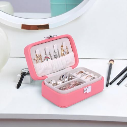 Image of BucketList PU Leather Jewellery Organizer Box with Ring Slots & Necklace Hooks | Compact Jewelry Storage Case with Secure Lock (Travel Jewellery Box Rectangular (Wine Red))