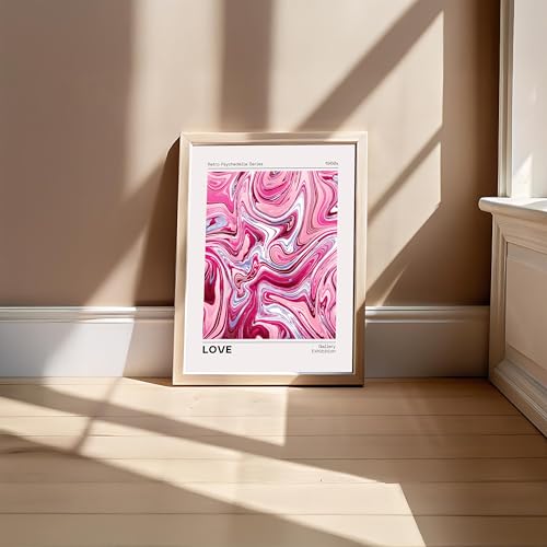 Image of BLINKART Pink Swirl Aesthetic Modern Art Walls With Frame | Natural Wood Texture | Living Room Bedroom Office Wall Decoration | Poster Home Decor Frames Wall Bedroom | 12x8 Inches (D78)