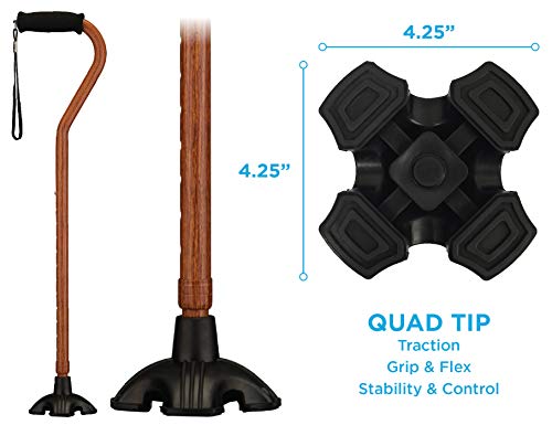 NOVA Sugarcane, Walking Cane with Quad Tip and Carrying Strap, Stand Alone Cane, Walnut Grain Design - Thumbnail 2