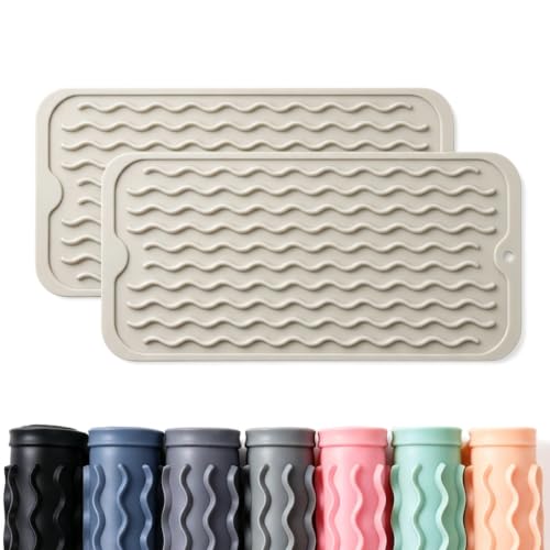Image of 2 Pack Caketime Silicone Dish Drying Mat for Kitchen Counter Under Sink Near Faucet with Bathroom Countertop Organizer Soap Holder New Home Essentials Drainers Housewife Stuff 12 inchx6 inch