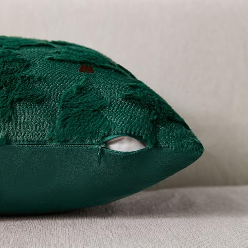 Image of Allorry Christmas Pillow Covers 18x18 inch Set of 2 Christmas Decorations Soft Plush Faux Fur Wool Green Christmas Tree Throw Pillow Cases Winter Holiday Decor for Sofa Living Room PT-012P18