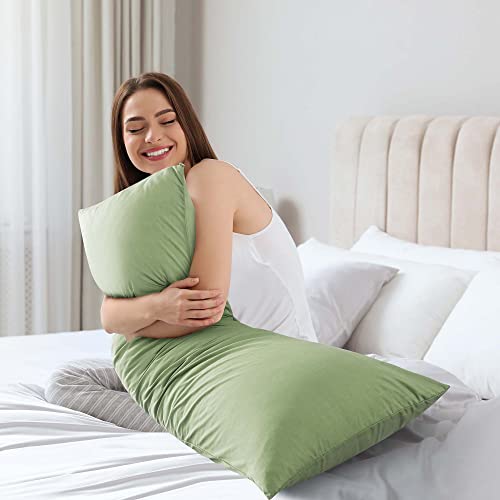 WhatsBedding Memory Foam Body Pillow with Breathable Zippered Cotton Cover, Full Body Pillow for Adults, Long Pillow for Sleeping, Firm Pillow Fluffy Supportive - Sage Green