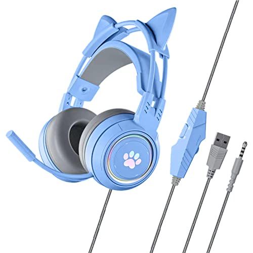 EUYueli Auriculares para juegos de 3,5 mm con enchufe Glowin Gamer, sonido envolvente estéreo con micrófono para jugadores, oficina y trabajo