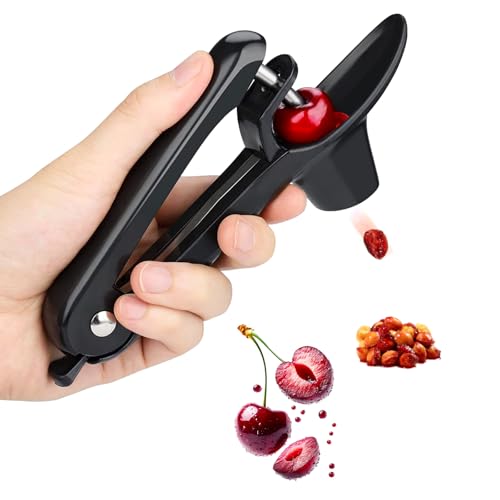 Cherry Pitter-Jusanice Stainless Steel Cherries Corer Pitters Tool with Hand-held Push Design, Save Time & Space for Making Cherry Jam with Lock Design (Black)