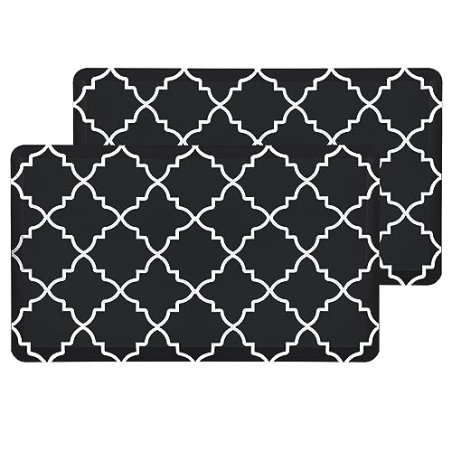 TEROKER Kitchen Floor Mats Cushioned Anti Fatigue 2 PCS,1/2 Inch Thick Waterproof Kitchen Rugs Non Skid,PVC Standing Desk Comfort Mat for Kitchen Floor Sink Office Laundry,(17.3"x29"+17.3"x29",Black)