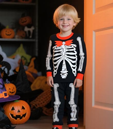 DHASIUE Boys Girls Pyjamas Set Skeleton Glow in The Dark Pjs Halloween Toddler Long Sleeve Kids Cotton Sleepwear Nightwear Outfits 6-7 Years - Image 2