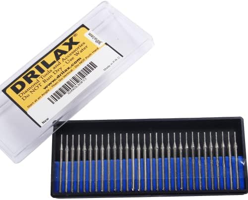 1mm Diamond Drill Bit Bur Set Jewelry Beach Sea Glass Shells Gemstones 1/24 Inch Tip Bur 1/8 inch Shank Dremel Compatible Burr Lapidary 30 Pieces in Case Gems Natural Stones Drilling 1 mm