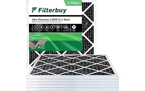 Filterbuy 24x24x1 Air Filter MERV 8 (Allergen Odor Eliminator), Pleated HVAC AC Furnace Filters with Activated Carbon (6-Pack, Black)