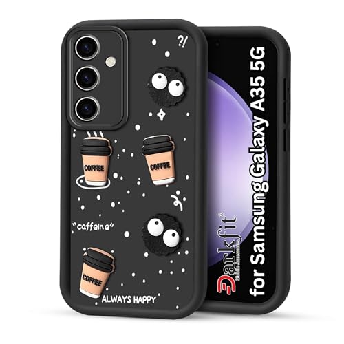 Image of DARKFIT Back Case Cover Compatible for Samsung Galaxy A35 5G | Cute Fun Cartoon 3D Ball | Coffee Silicone Case | Case Cover with Camera & Body Protection| Shock Proof | for Samsung A35 5G| Color Black