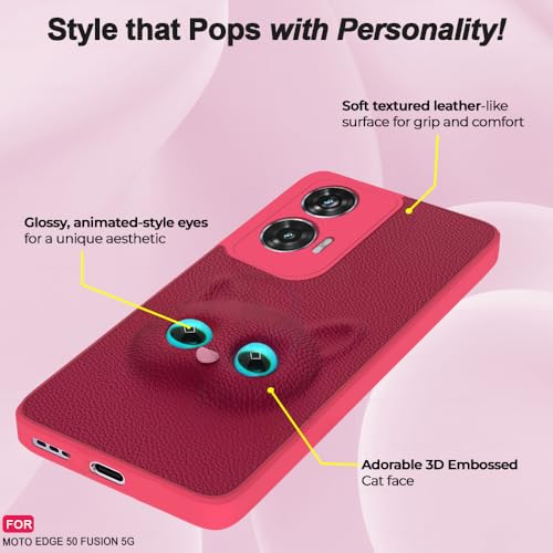 Image of AESTMO Back Case Cover for Moto Edge 50 Fusion / G85 5G Back Cover | 3D Cat Cover | Leather Finish | Full Body Protection | Camera Protection Back Cover for Moto Edge 50 Fusion / G85 5G (Pink)