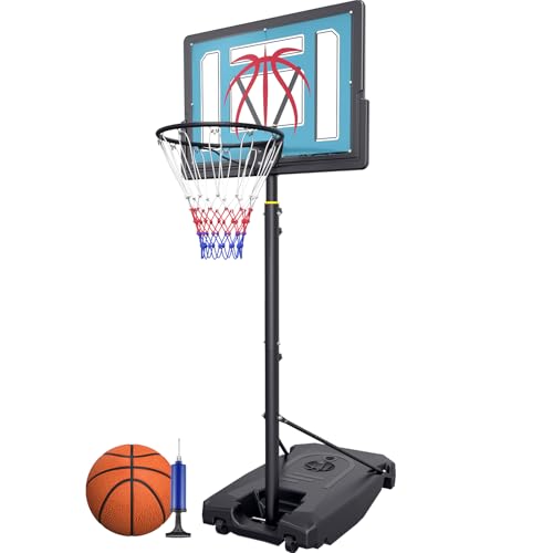 Basketball Hoop Outdoor 4.82-8.53ft Adjustable, Portable Basketball Hoop & Goals with 2 Wheels, 32 Inch PC Backboard/Fillable Base/Size 5 Basketball for Kids, Youth, and Adults in Backyard/Driveway
