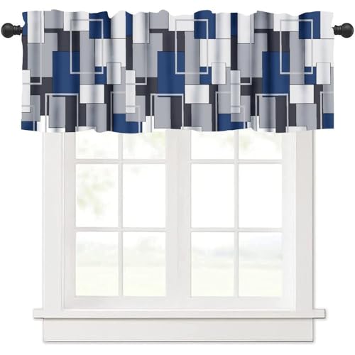 ICMOLYYENLO Geometric Kitchen Valance, Abstract Irregular Geometric Pattern Window Curtains Suitable for Bedroom Living Room Coffee House 54x18 Inches