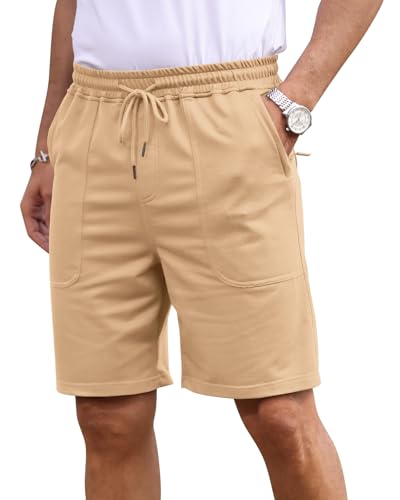 Ophestin Men's Shorts Casual Summer Drawstring Classic Stretch Short Pants with Zip Pockets Khaki 4XL