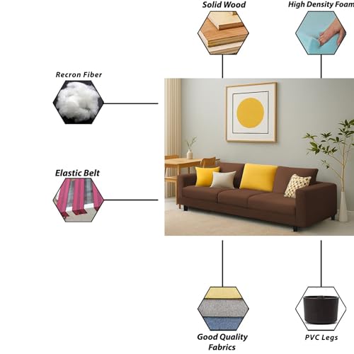 Image of Galib 3 Seater Sofa Set for Living Room (Brown Fabric) Premium Fabric Sofa Set