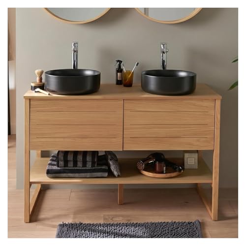 MOB-IN Meuble Atoll Double Vasque 120cm chêne avec vasques Rondes Noires