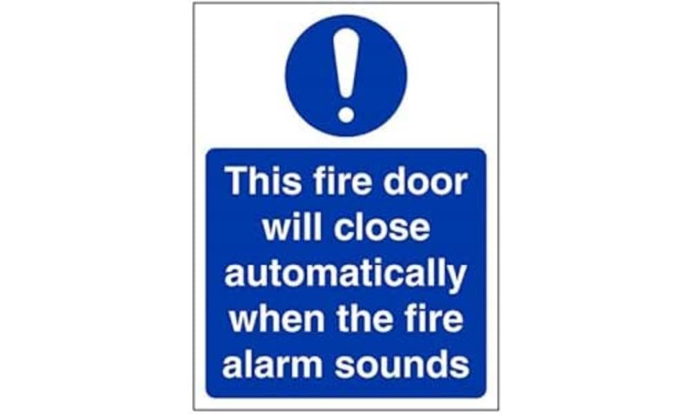 V Safety This Fire Door Will Close Automatically On The Operation Of The Fire Alarm Sign - Portrait - 150mm x 200mm - 1mm Rigid Plastic